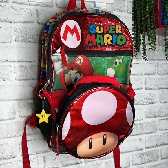 Super Mario Backpack with Detachable Mushroom Lunch Tote 17 inch - Picture 2 of 11